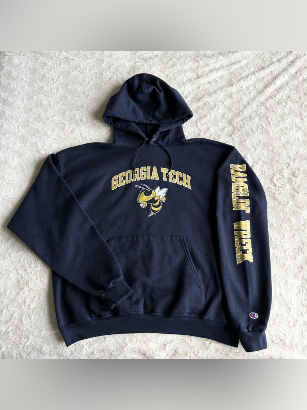 Vintage Georgia Tech Hoodie Sweatshirt Mens XL Navy Yellow Jackets Champion Y2K